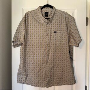 RVCA Vintage Fit Gray and Yellow Casual Button Down Shirt